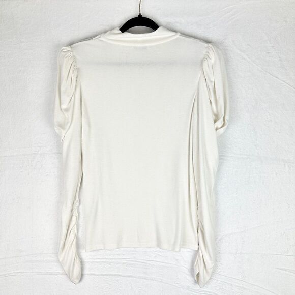 Rebecca Taylor Drape Sleeve Mock Neck Top Size Large White Modal - Picture 6 of 9